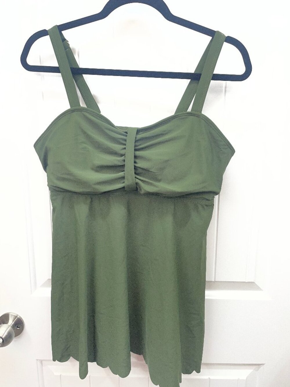 BloomChic Solid Olive with Ruffle Bottom Tankini Top Only Plus Size 1X 14 - 16